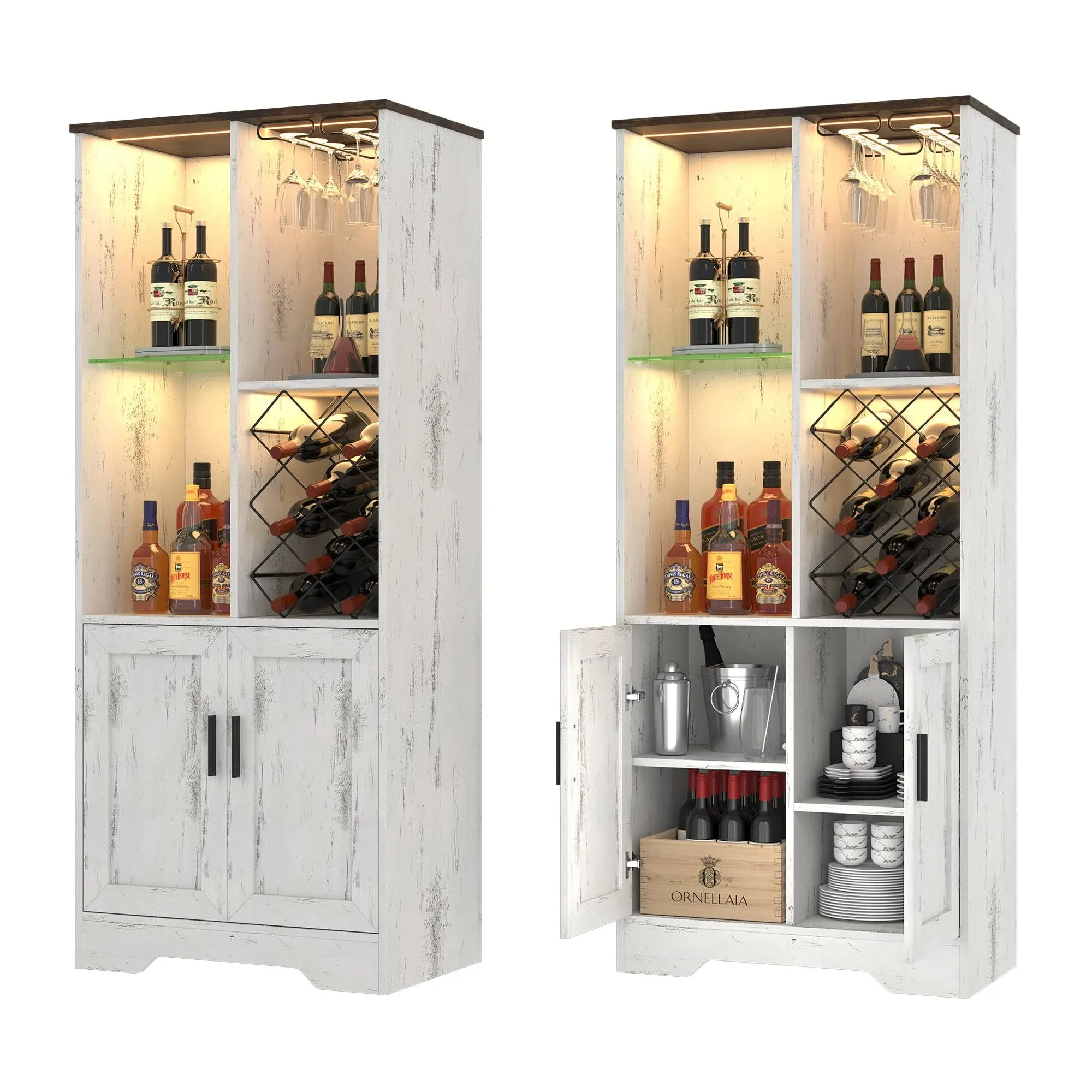 LVSOMT Wine Bar Cabinet with Wine Rack, Bar Display Cupboard with LED Lights ...