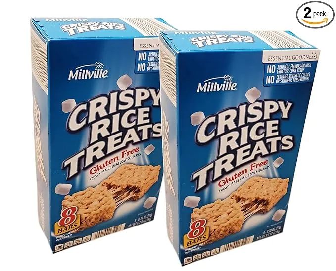 Millville Crispy Rice Treats Gluten-Free Marshmallow Squares Individually Wrapped Bars - 2 Boxes (16 ct)