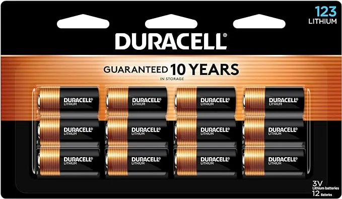 Duracell CR123A 3V Lithium Battery, 12 Count Pack