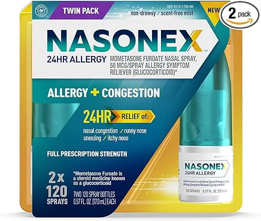 Nasonex 24Hr Allergy Nasal Spray - 120, 2 Pack