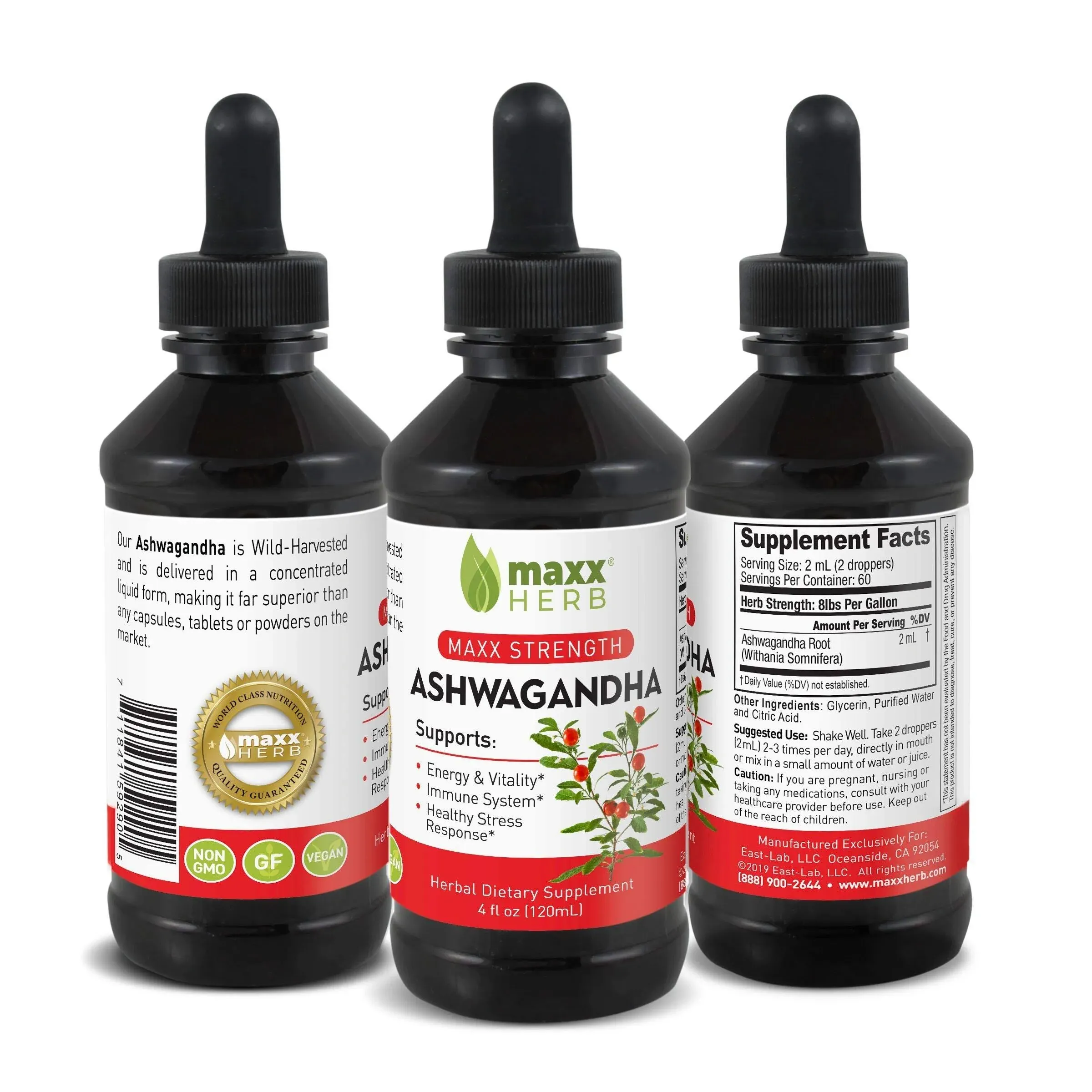 Maxx Herb Ashwagandha Extract – Max Strength Liquid Tincture Absorbs Better Than Capsules or Powder - for Stamina, Memory, & Immune Support - 4 Oz Bottle (60 Servings)