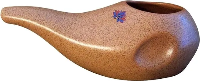 Ergonomically Designed Hand-made Ceramic Neti Pot, Clay Brown