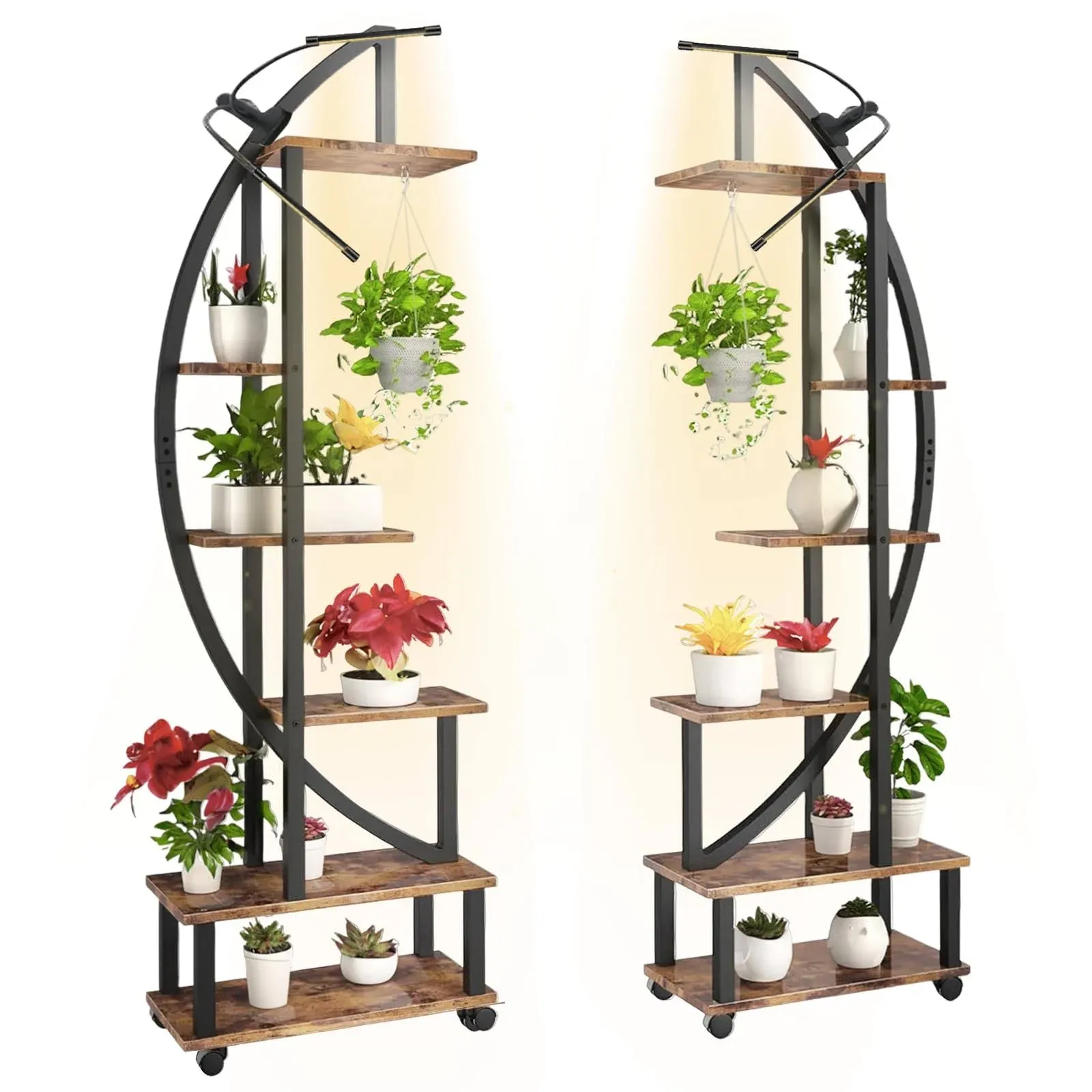 2 Pcs 6 Tier Tall Metal Plant Stand with Growing Light