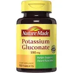 Nature Made Potassium Gluconate 550mg Supplements, Balances Water & pH, Supports Heart & Muscle Function, Easy Absorption, No Artificial Colors/Flavors, Bundle with Portable AM/PM Pill Box.