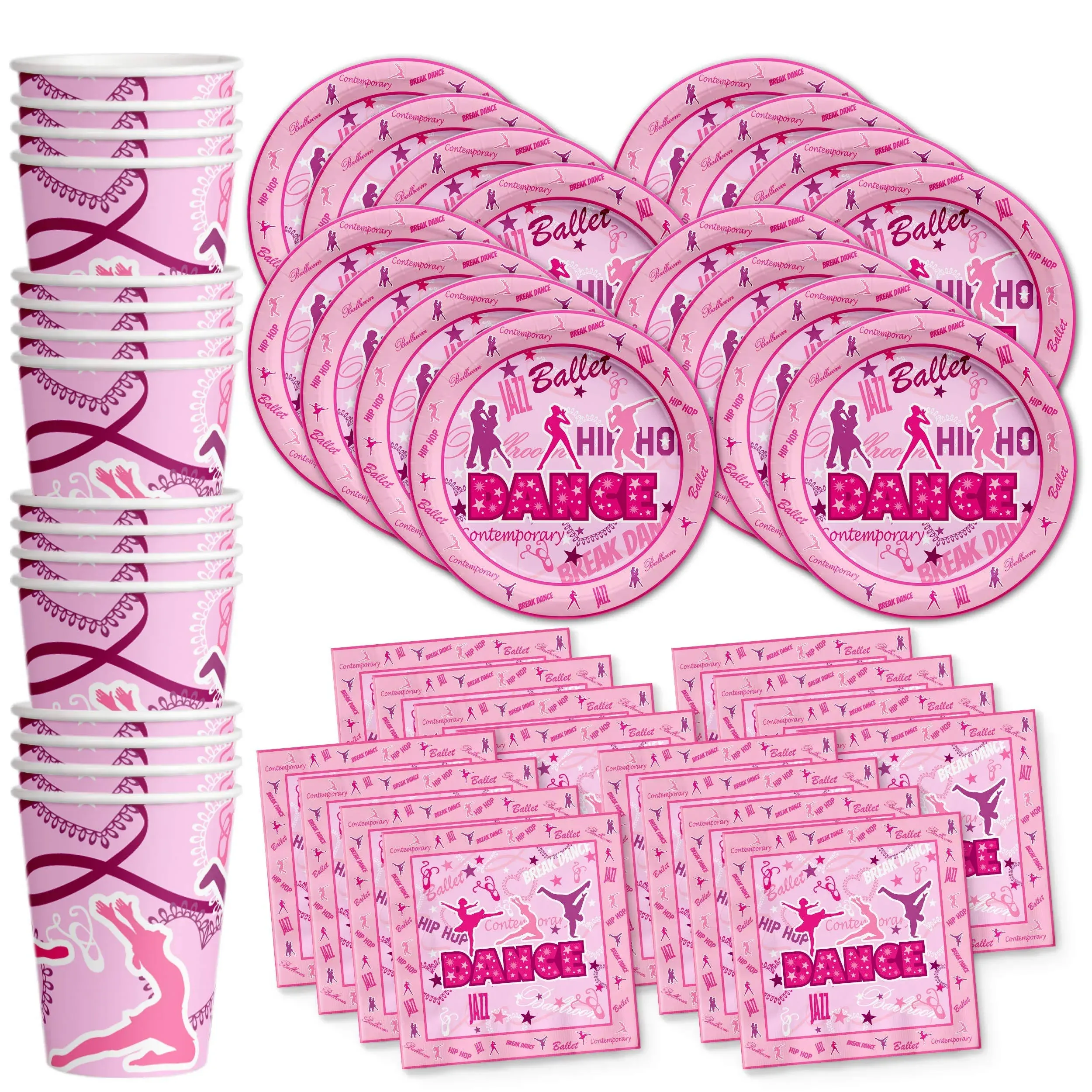 Dance Birthday Party Supplies Set Plates Napkins Cups Tableware Kit for 16