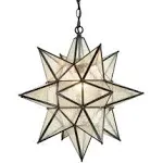 20 Inch Industrial Moravian Star Pendant Light with Seeded Glass Shade