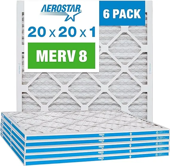 Aerostar 20x20x1 MERV 8 Pleated Air Filter, AC Furnace Air Filter, 4 Pack