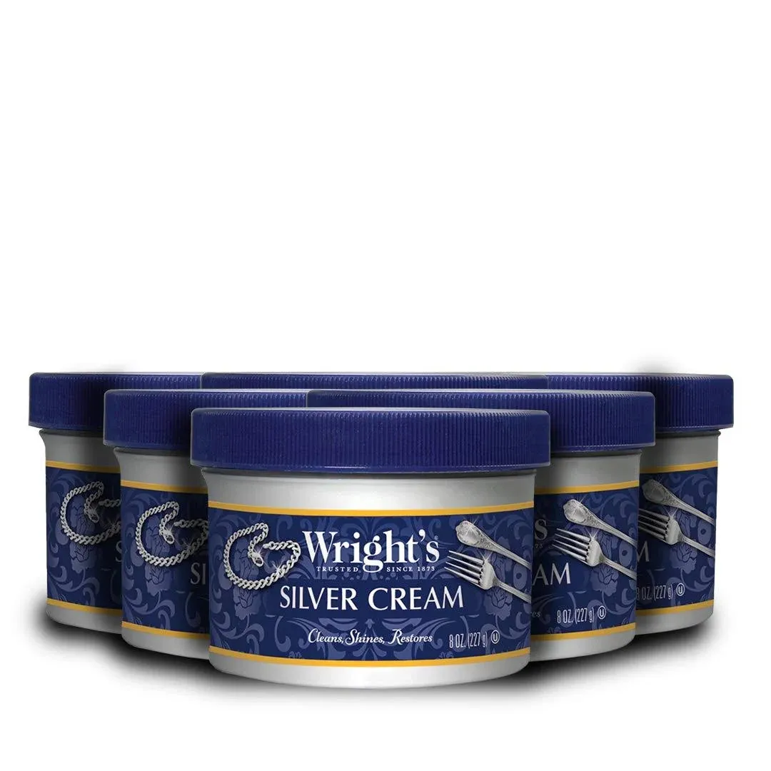 Wright's Silver Cleaner and Polish Cream - 6 Pack - 8 Ounce - Ammonia-Free - Gently Clean and Remove Tarnish Without Scratching