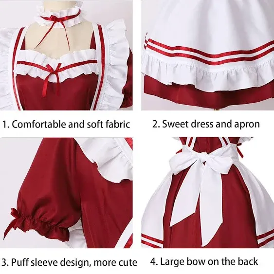 Women's LISANEK Maid Outfit Anime Cosplay Lolita Maid Dress French Maid Costume Plush cat ear Socks set