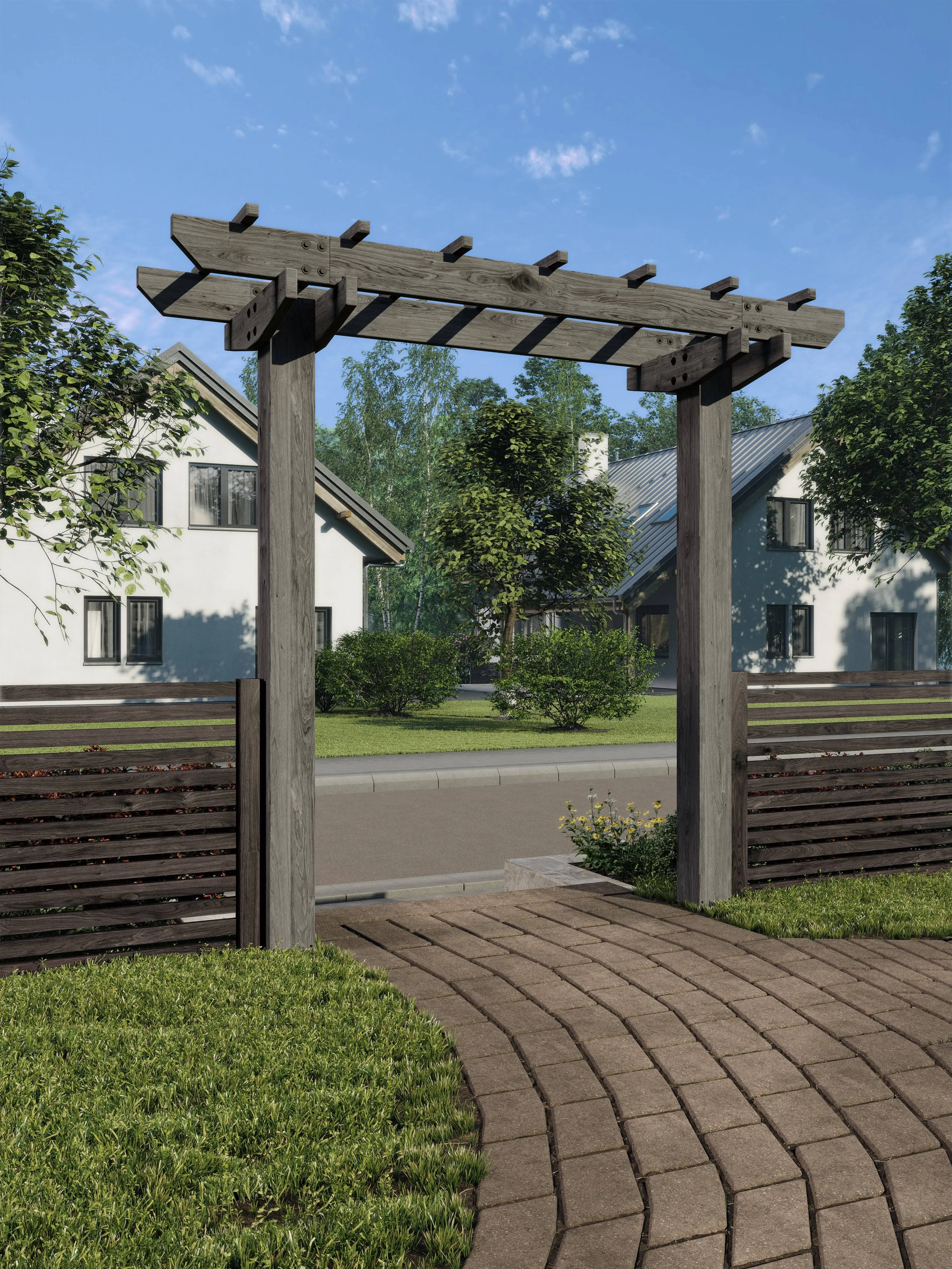 Vita Charcoal Grey Wildwood Cedar Two Post Arbor, 72 inch W x 90 inch 