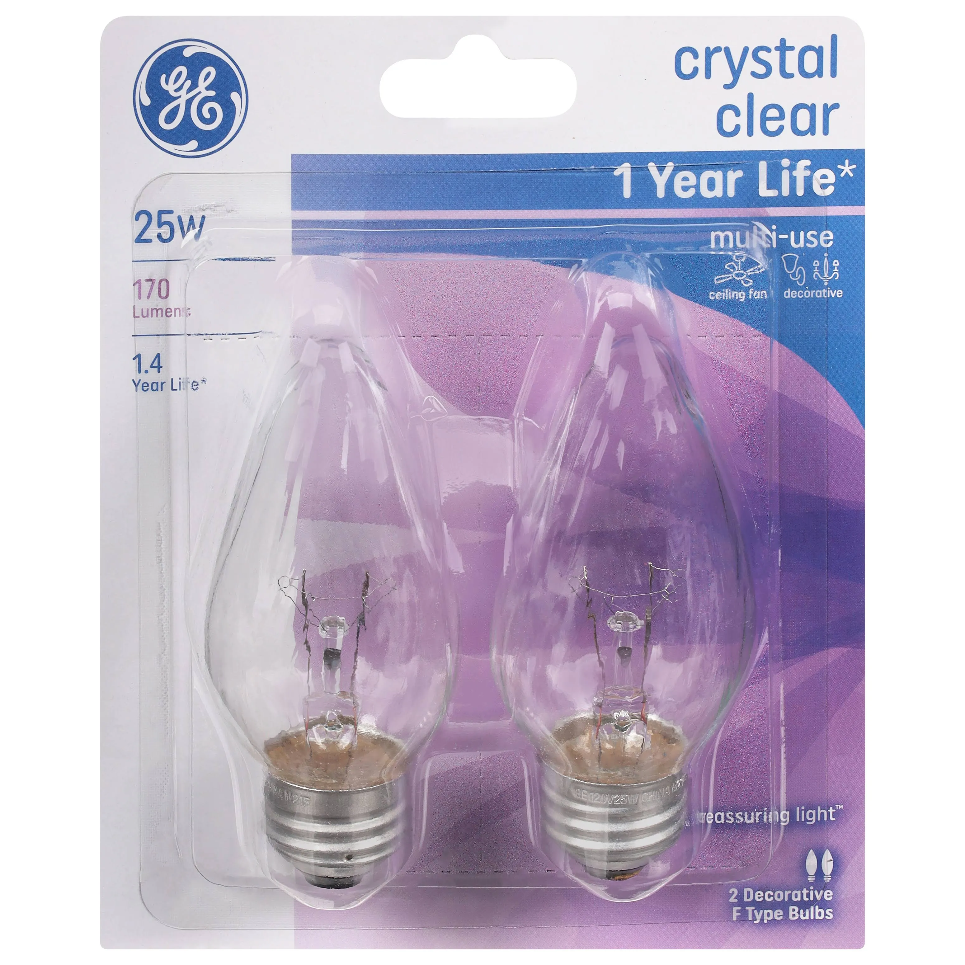 GE Crystal Clear Bulb, 25W - 2 pack 