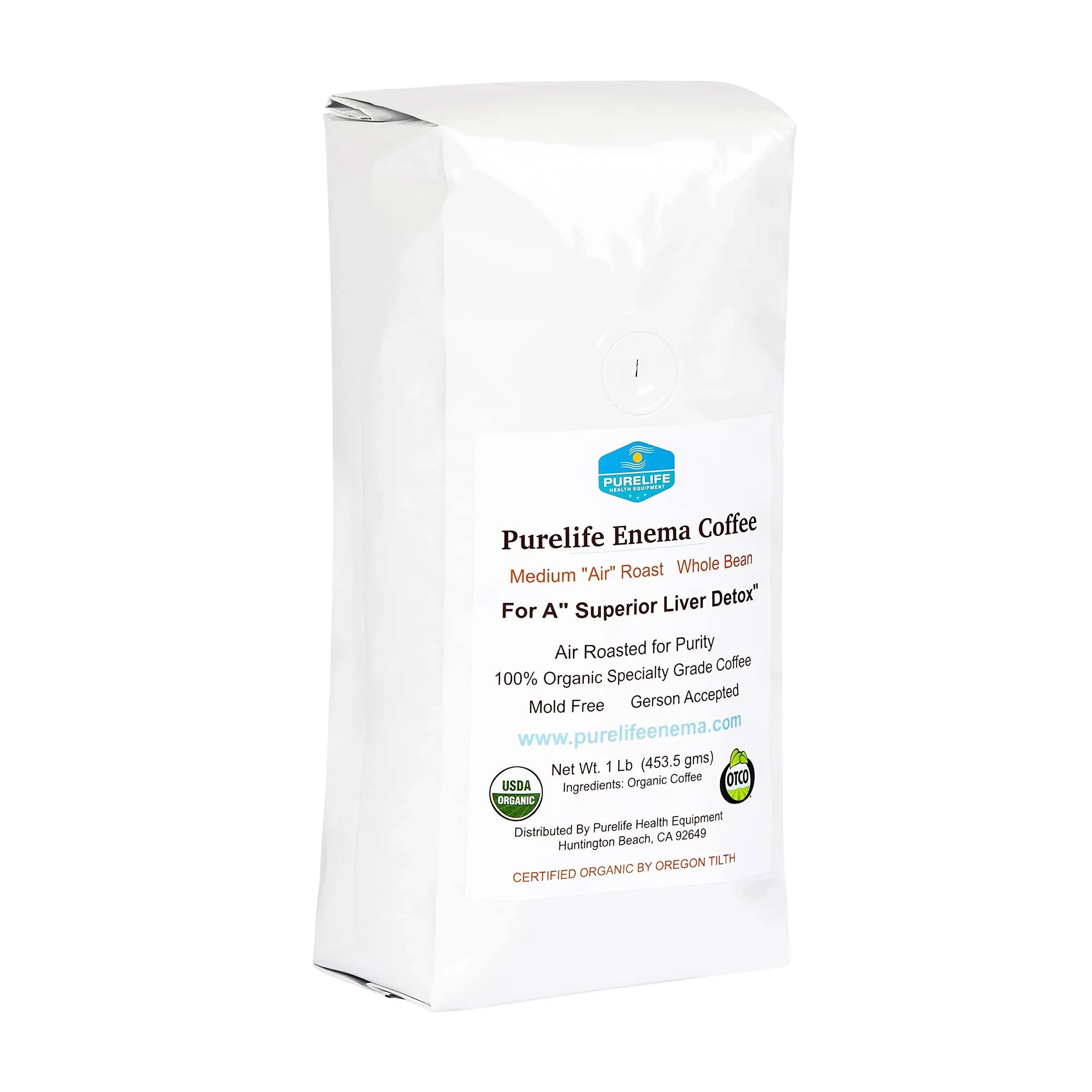 PureLife Mold-Free Coffee for Enemas- Whole Bean - Medium Air Roast -100% Organic / Gerson Recommended - Ships Direct and Fresh from PureLife Enema