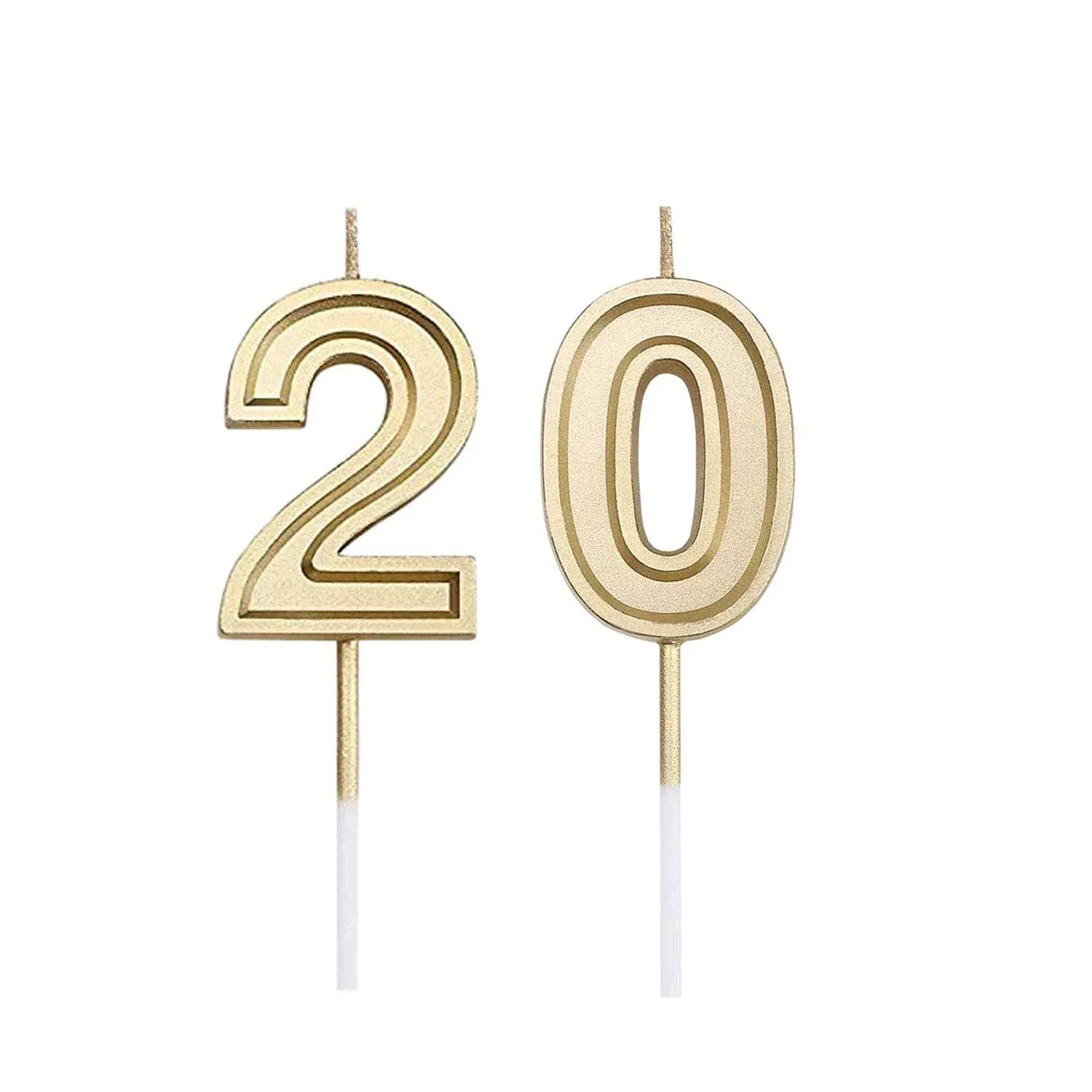 Bailym 20th Birthday Candles,Gold Number 20 Cake Topper for Birthday Decorations ...