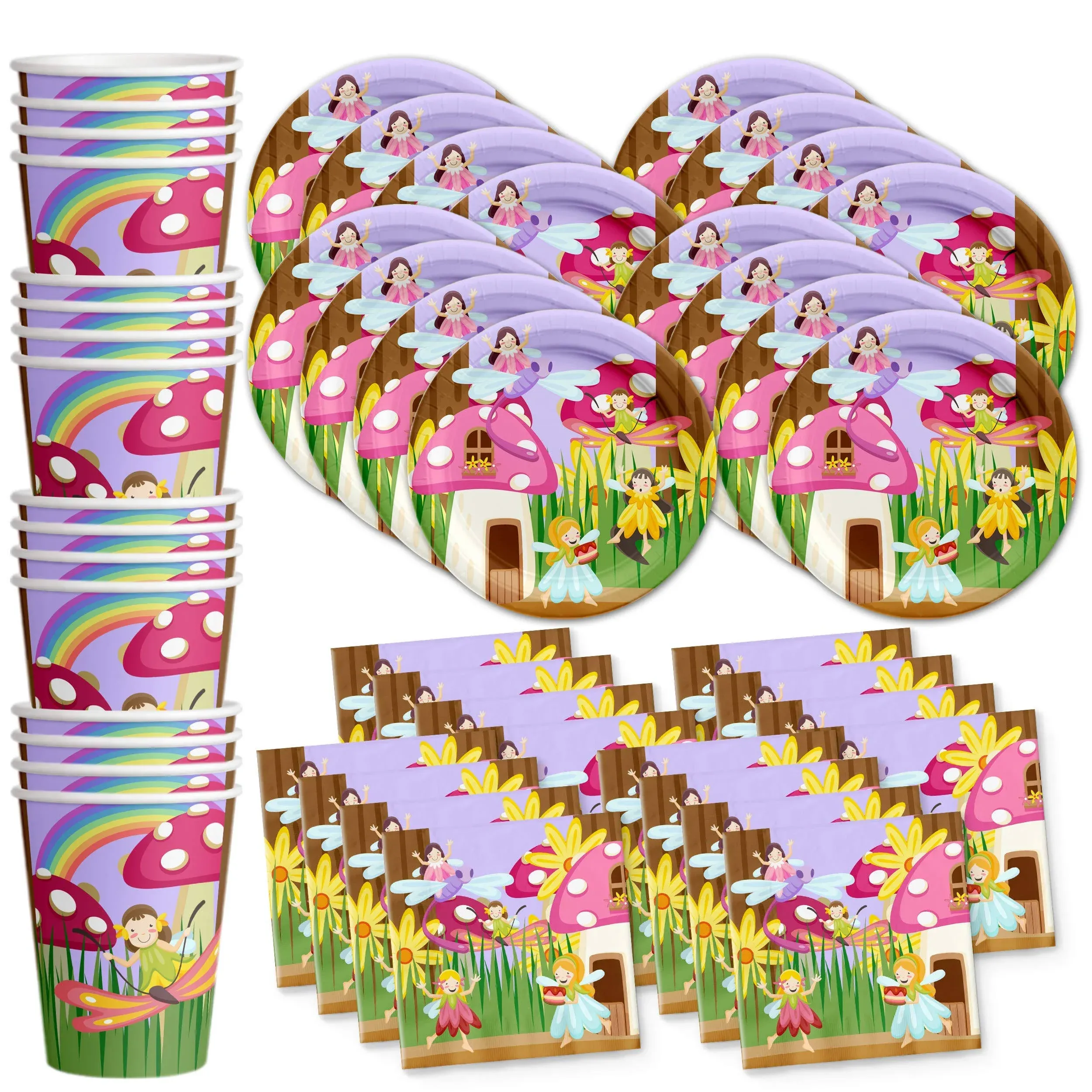 Fairy Garden Birthday Party Supplies Set Plates Napkins Cups Tableware Kit For 1