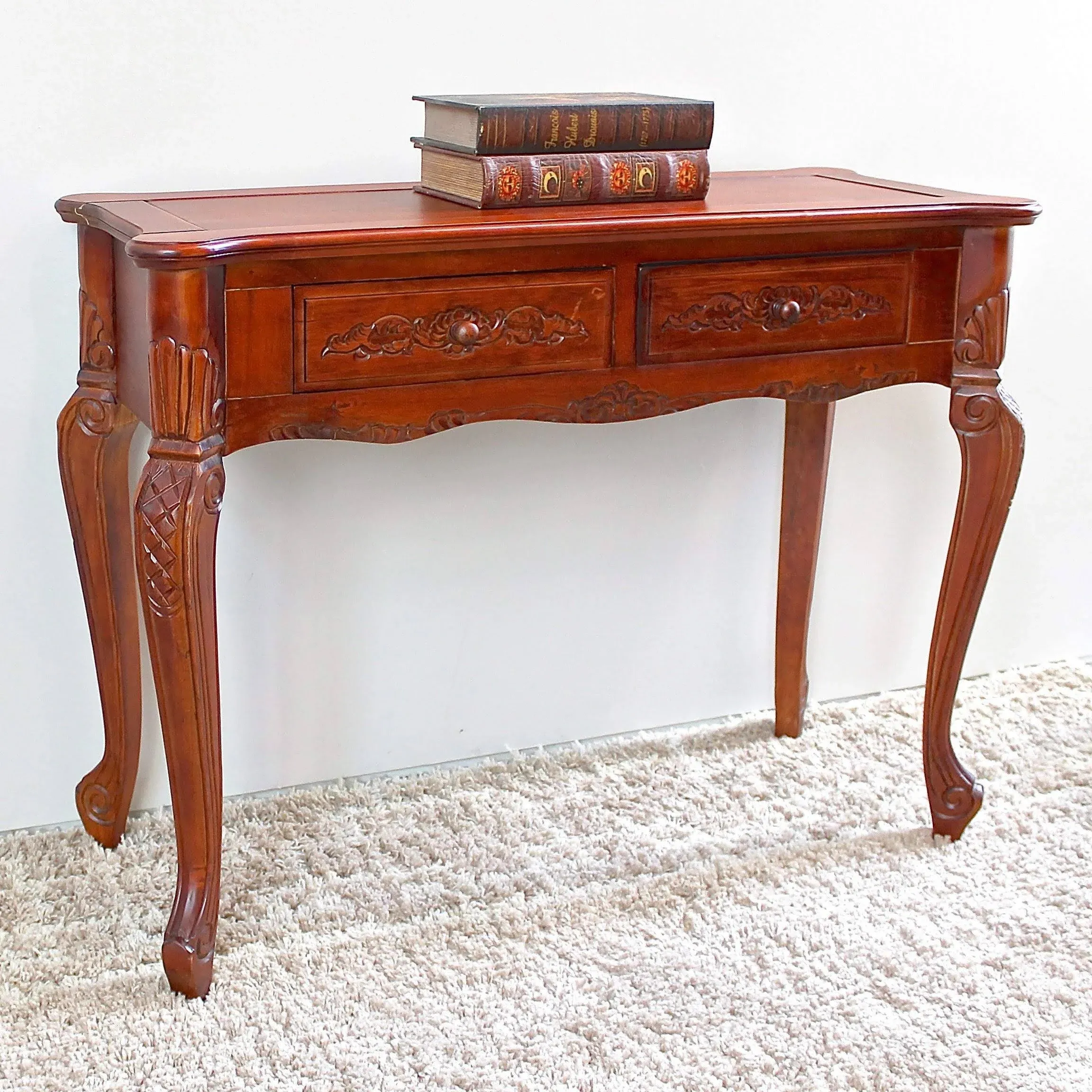 Windsor Carved Console Table Walnut Finish Transitional, Traditional