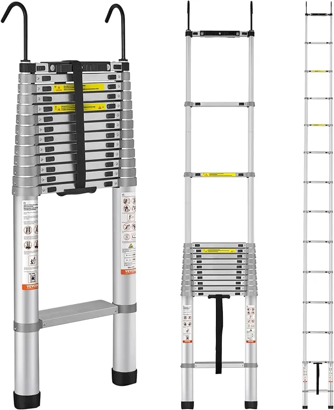 VEVOR Telescoping Ladder, 18.5 FT Aluminum One-button Retraction Collapsible Extension Ladder, 400 LBS Capacity with Non-slip Feet, Portable Multi-purpose Compact Ladder for Home, RV, Loft, ANSI Liste