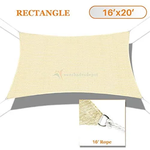 Sunshades Depot 16' x 20' Sun Shade Sail Rectangle Permeable Canopy Beige 180