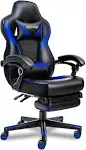 ARTETHYS Gaming Chair for Adults Ergonomic Racing Style High Back Computer Seating with Footrest Headrest and Lumbar Support PU Leather 90-150 Degree Tilt, Blue