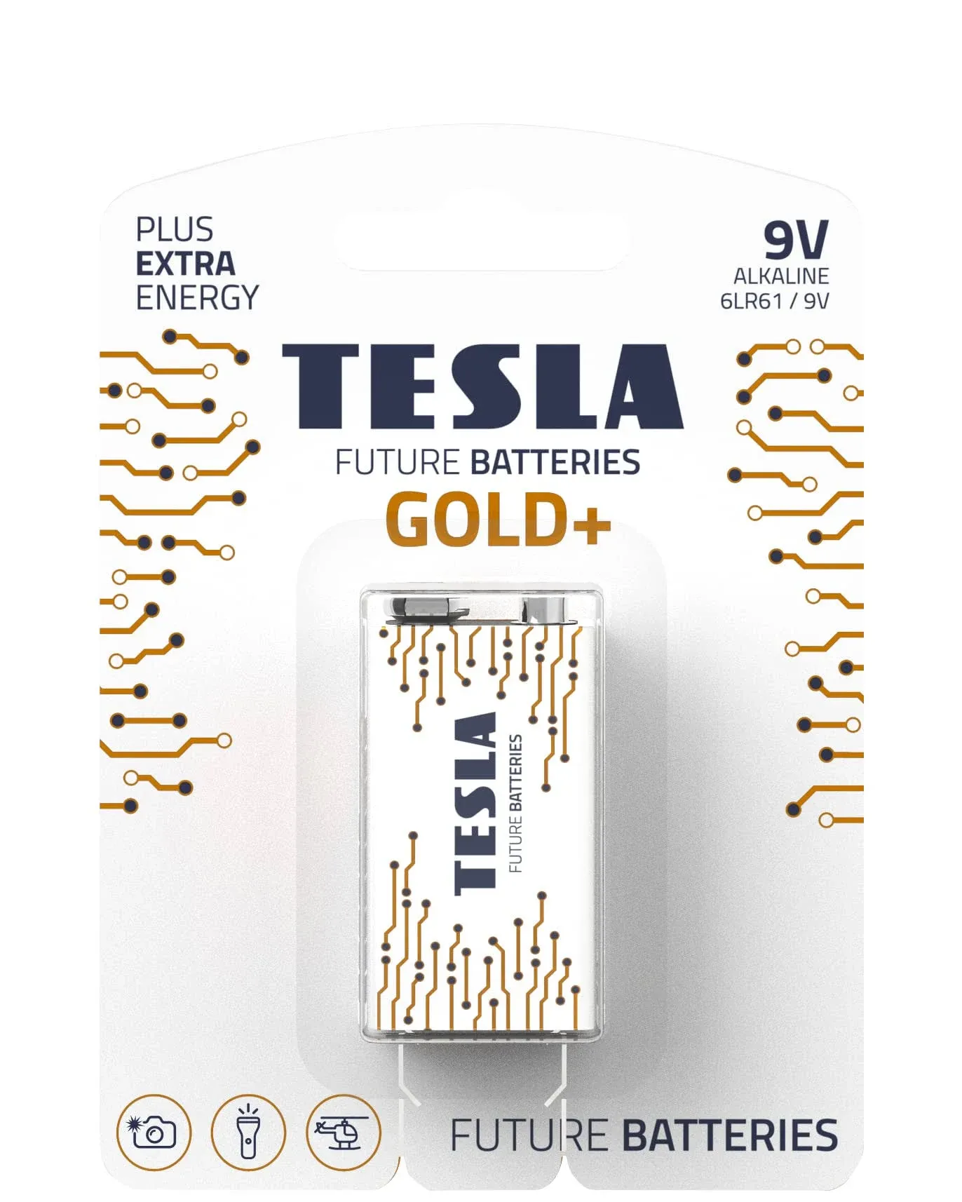 TESLA BATTERIES 9V GOLD+  Maximum Power Alkaline Batteries, ( 6LR61 / BLISTER)