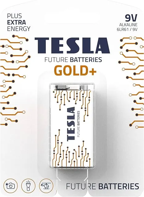 TESLA BATTERIES 9V GOLD+  Maximum Power Alkaline Batteries, ( 6LR61 / BLISTER)