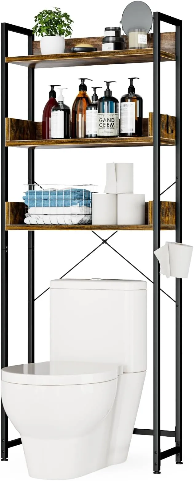 Over-the-Toilet Storage, 3 Tier Bathroom Organizer Shelf, Freestanding Space Saver with Toilet Paper Holder, Multifunctional Over The Toilet Rack,