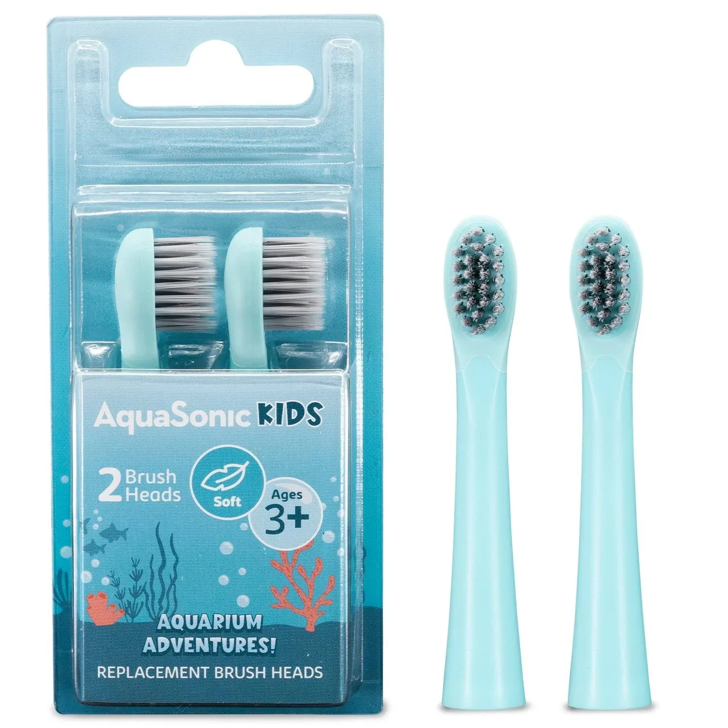 AquaSonic Kids Brush Head Replacement 2-Pack for Aquarium Adventures Sonic Electric Toothbrush for Ages 3 and Up