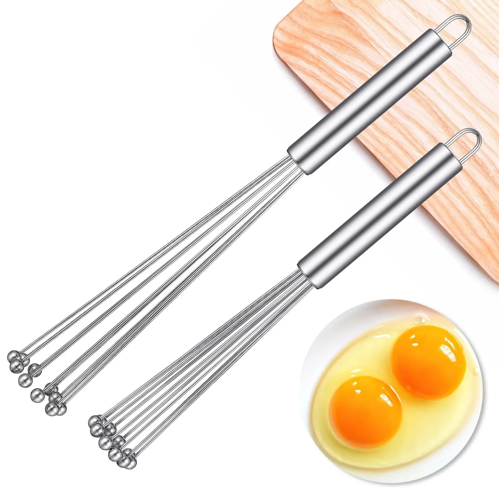 2 Pieces Stainless Steel Ball Whisk Wire Egg Beater Manual Mixer Whisk Set ...