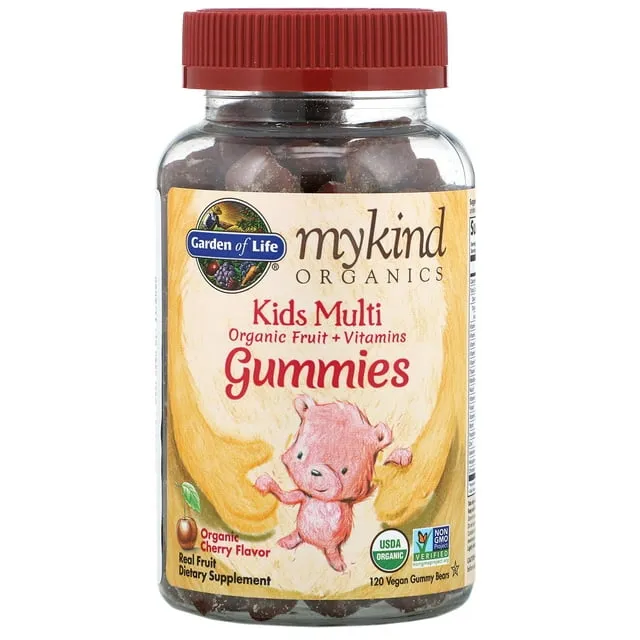 Garden of Life mykind Organics Kids Gummy Vitamins - Fruit - Certified Organic, Non-GMO & Vegan Complete Children's Multi - B12, C & D3 - Gluten, Soy & Dairy Free, 120 Real Fruit Chew Gummies