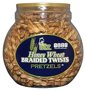 Utz Honey Wheat Braided Pretzel Twists – 56 oz Barrel – Sweet Honey Taste, Thick, Crunchy Pretzel Twists, Perfect for Dipping and Snacks, Zero Cholesterol Snack Food