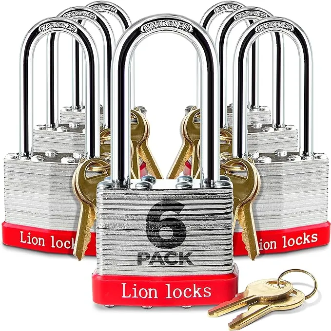 6 Keyed Alike Padlocks with 2" Long Shackle, 12 Keys - Padlocks for Outdoor Use, Locks with Keys, Hardened Steel Case, Pick Resistant Brass Pin Cylinder for Hasp Latch, Locker, Gate