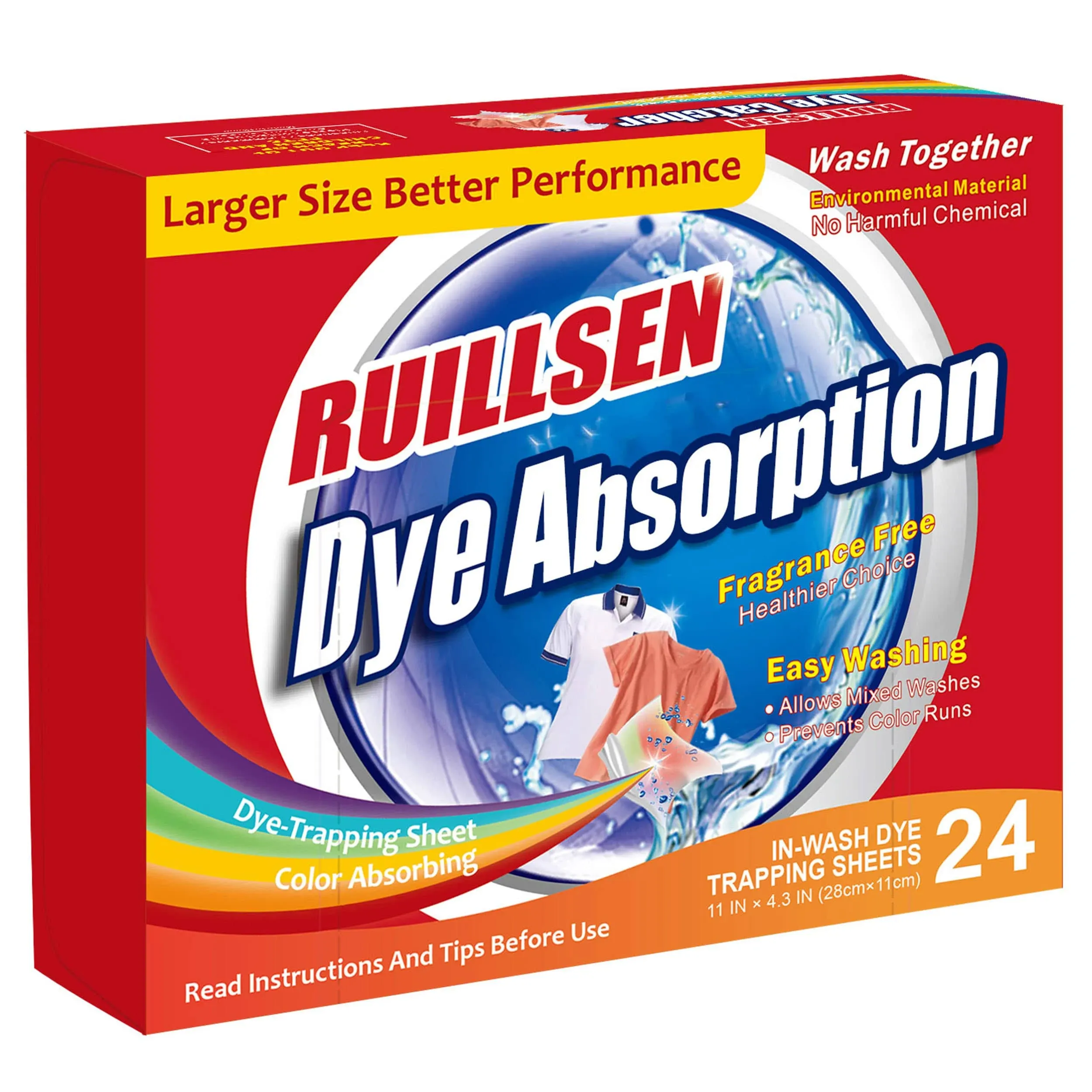 RUILLSEN Laundry Dye Absorption 24 Count Sheets,Home Household Supply Dye ...