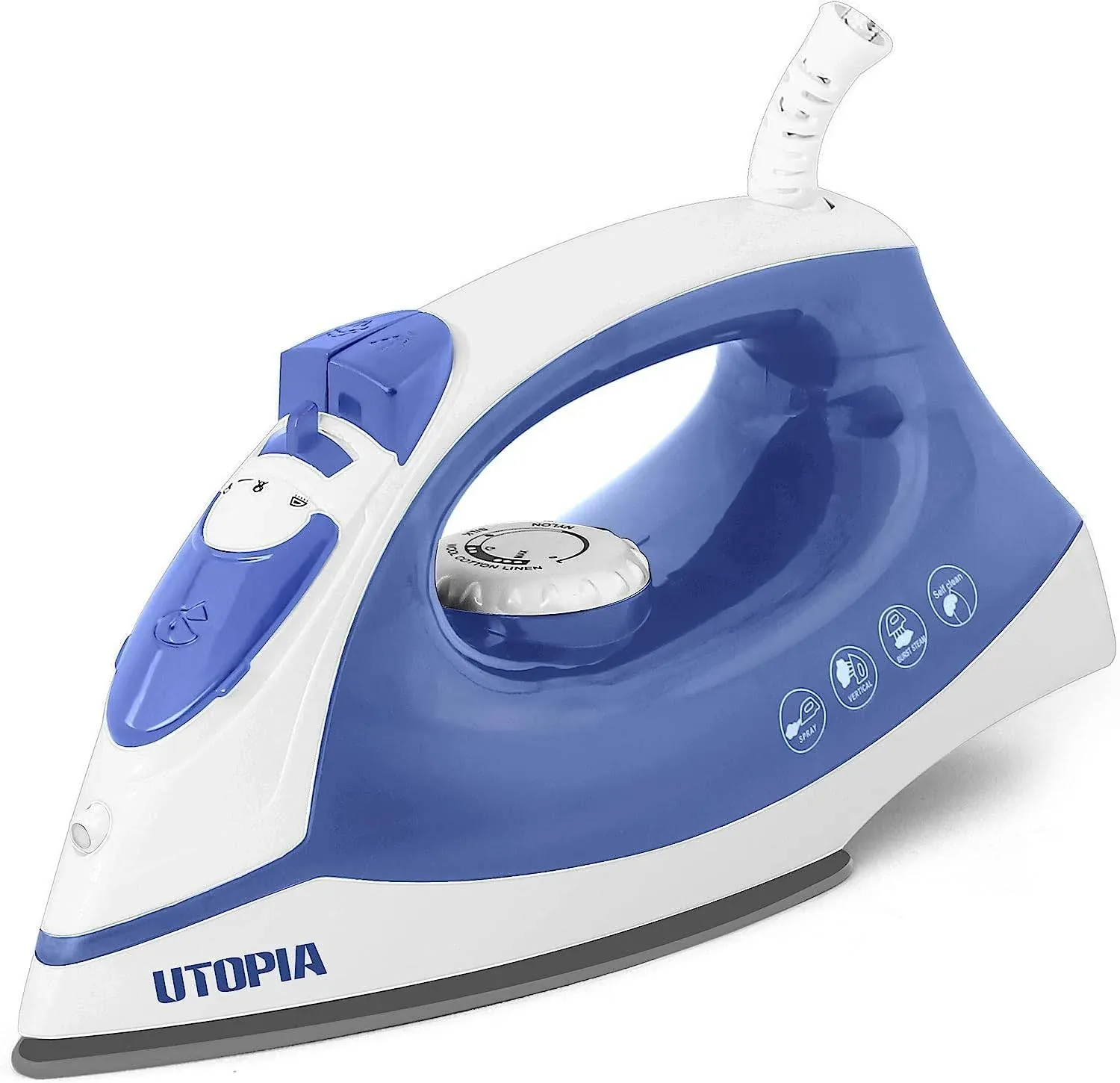 Utopia Home Steam Iron for Clothes - Non-Stick Soleplate - 1200W Clothes Iron - Textile Iron 2.3 meter Long Cord Adjustable Thermostat Control, Overheat Safety Protection & Variable Steam Control Blue