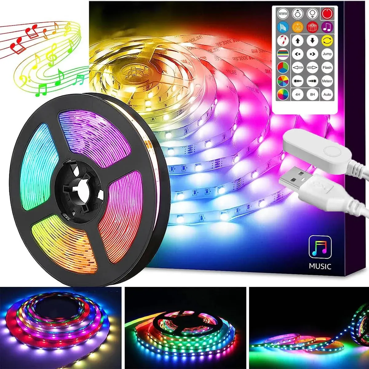 1pcs 6.5ft 5V RGB with ICS Color Flow led Strip Light USB Powered with 28 Keys