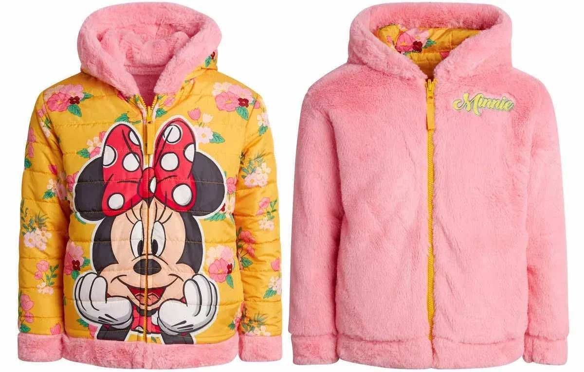 Disney Minnie Mouse  Puffer Faux Fur Hooded Reversible Jacket. NWT