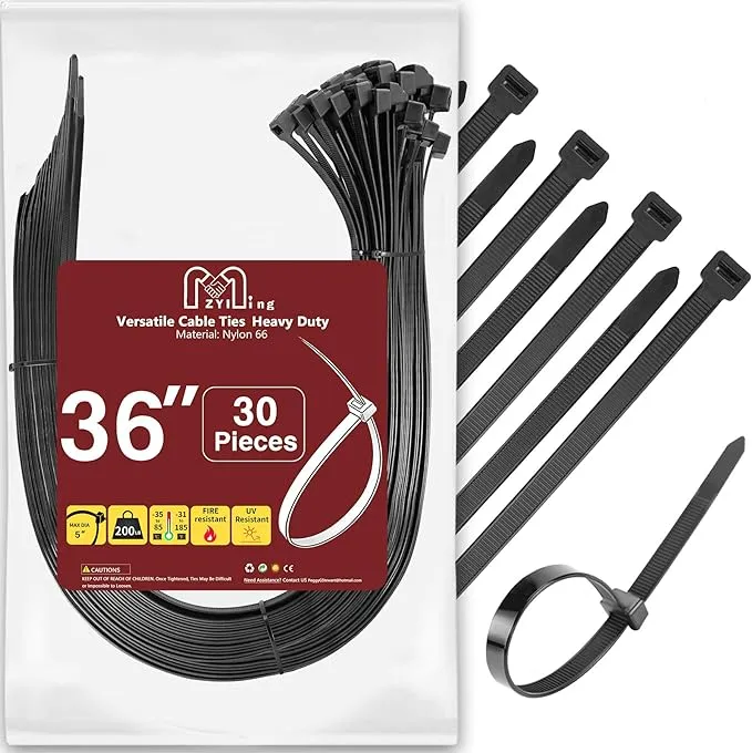 ZYIMING Zip Ties Heavy Duty 200 lb 36 inch, Extra Long Cable Ties Wide Plastic ...