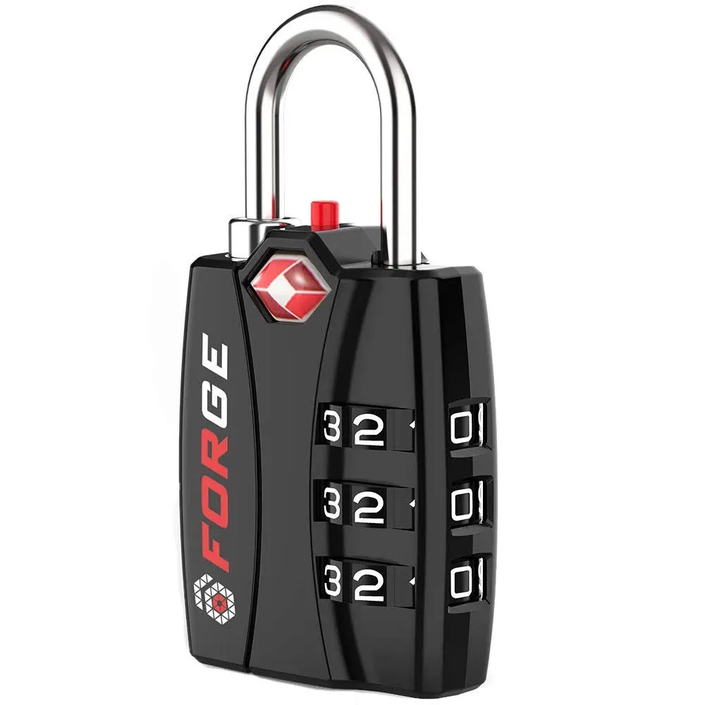 Forge Luggage Locks TSA Approved Black 1 Lock, Small Combination Lock with Zinc Alloy Body, Open Alert, Easy Read Dials, for Travel Suitcase, Bag, Backpack, Lockers.