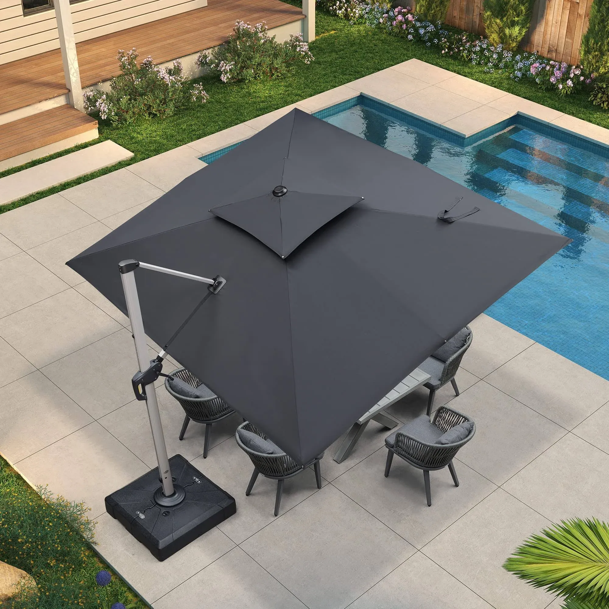 PURPLE LEAF 9' X 11' Patio Umbrella Outdoor Rectangle Umbrella Large Cantilever Umbrella Windproof Offset Umbrella Heavy Duty Sun Umbrella for Garden Deck Pool Patio, Grey