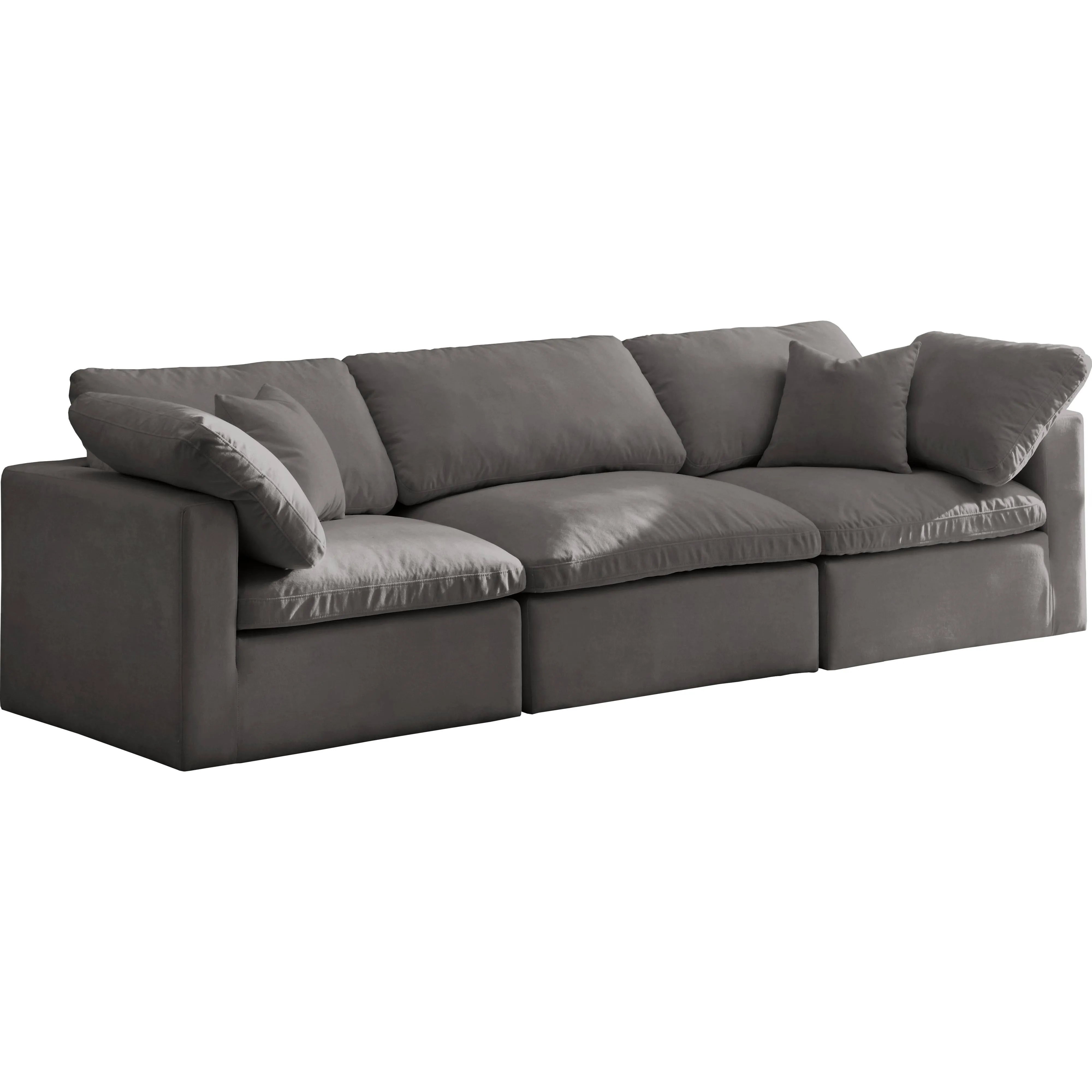 Meridian Furniture Plush Grey Velvet Standard Cloud Modular Sofa