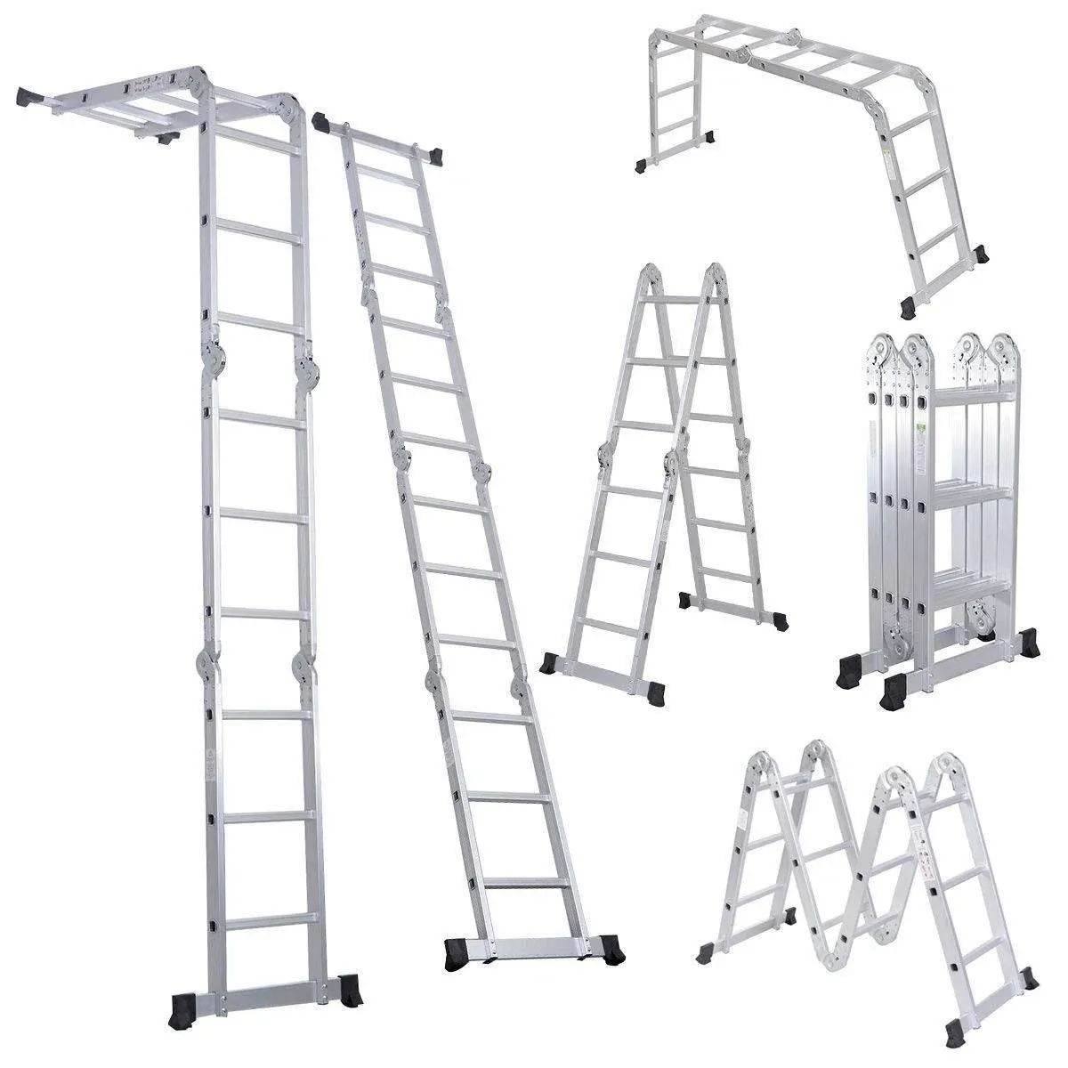 12.5FT Extension Multifunction Aluminum Folding Step Ladder Scaffold 