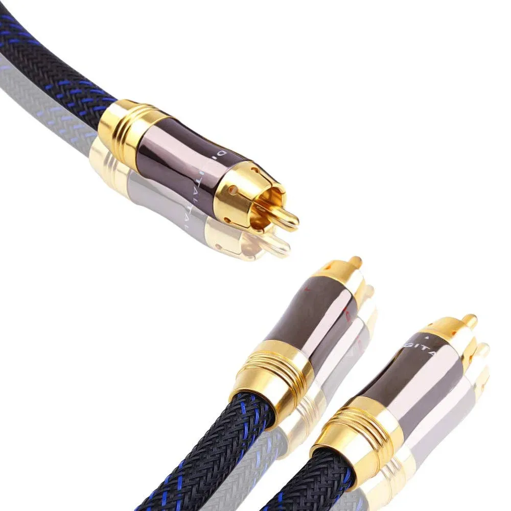 KUYIOHIFI 1 RCA male to 2 RCA male Audio Cable RCA Y-Adapter Subwoofer Cable (2 Feet)