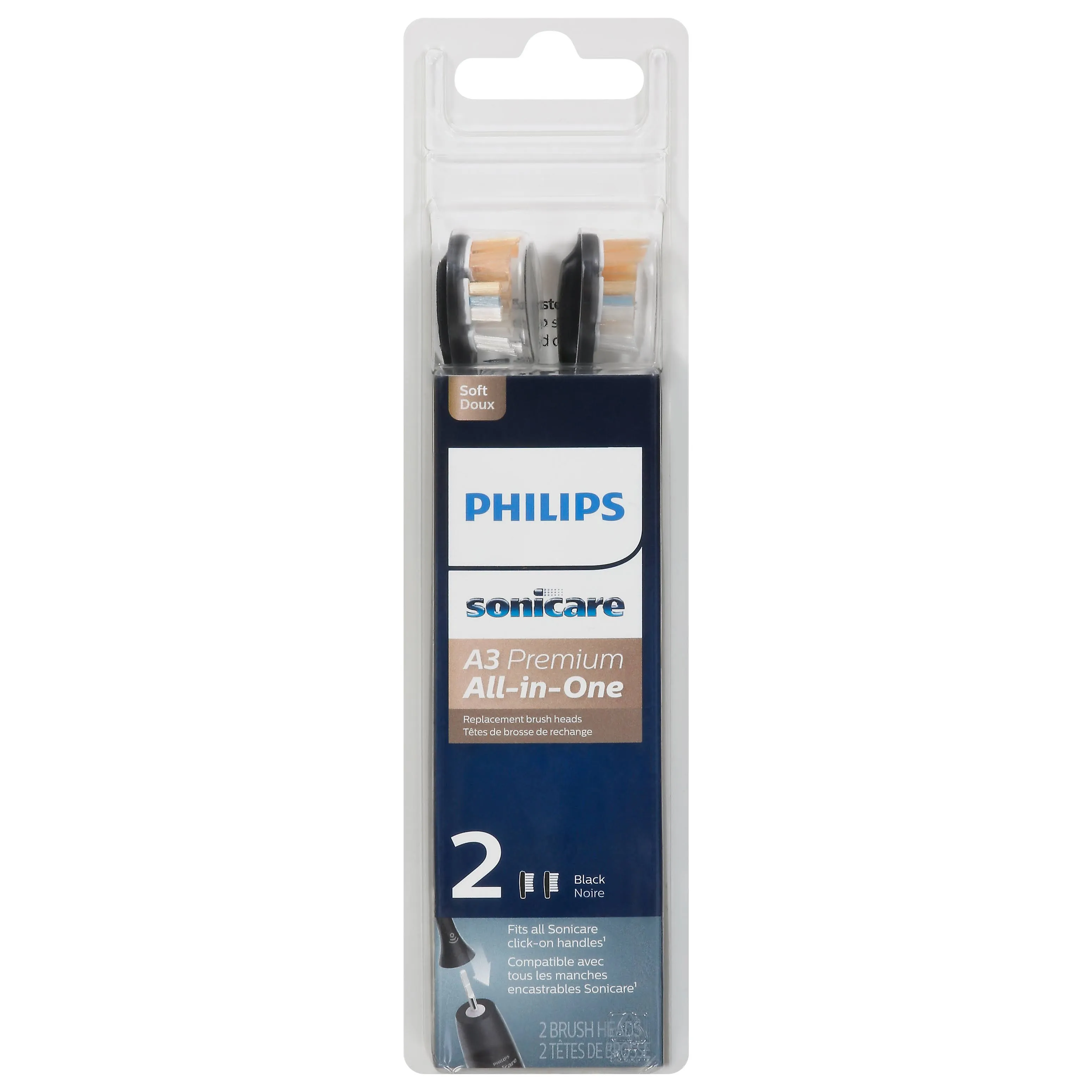 Philips Sonicare 2 Replacement Brush Heads A3 Premium All-in-One Black HX9092/95