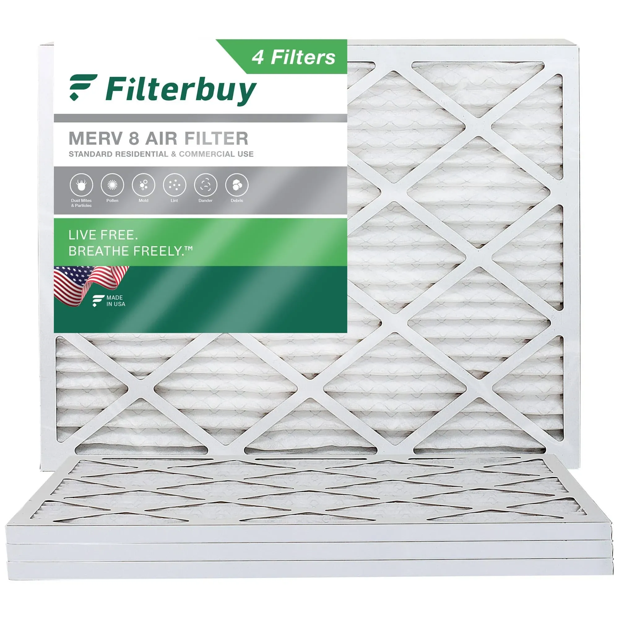 Filterbuy 8x14x1 Air Filter MERV 8, Pleated HVAC AC Furnace Filters (4-Pack, Silver)