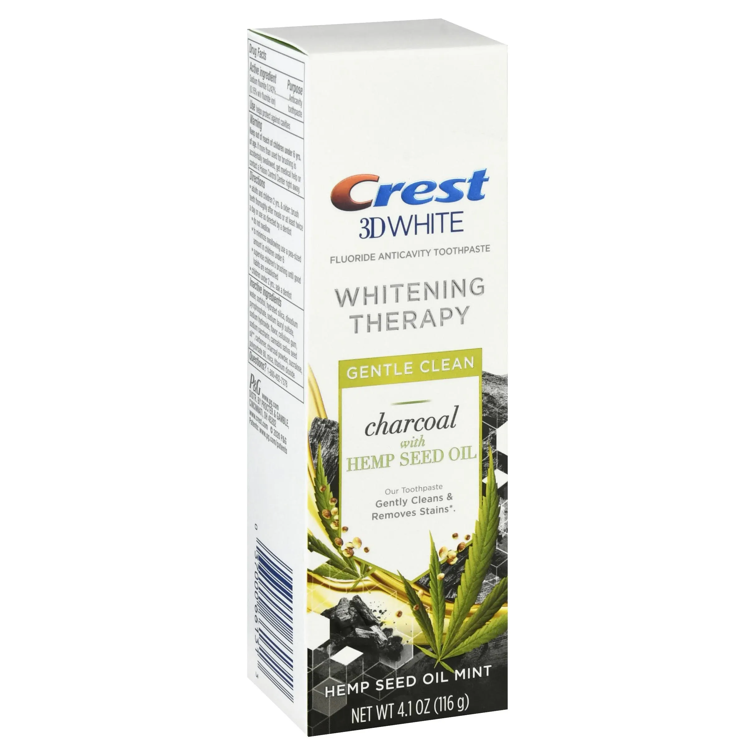 Crest 3D White Whitening Therapy Charcoal Toothpaste with Fluoride, Hemp Seed Oil Mint, 4.1 oz, 4.1 Ounce (Pack of 1)