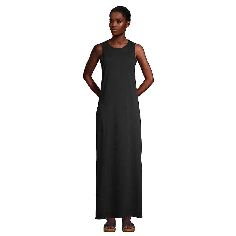 Lands' End Women's Petite Cotton Jersey Sleeveless Swim Cover-Up Maxi Dress, Size ...