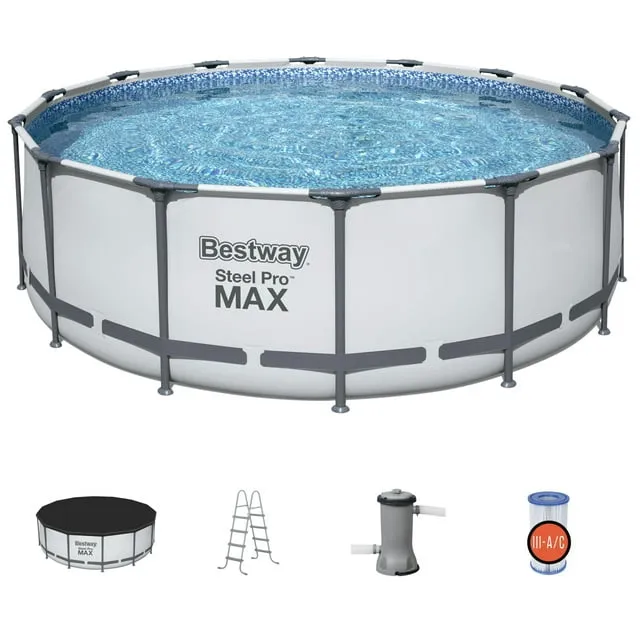 Bestway Steel Pro MAX 14&#039; x 4&#039; Foot Above Ground Round Complete Pool Set (Used)