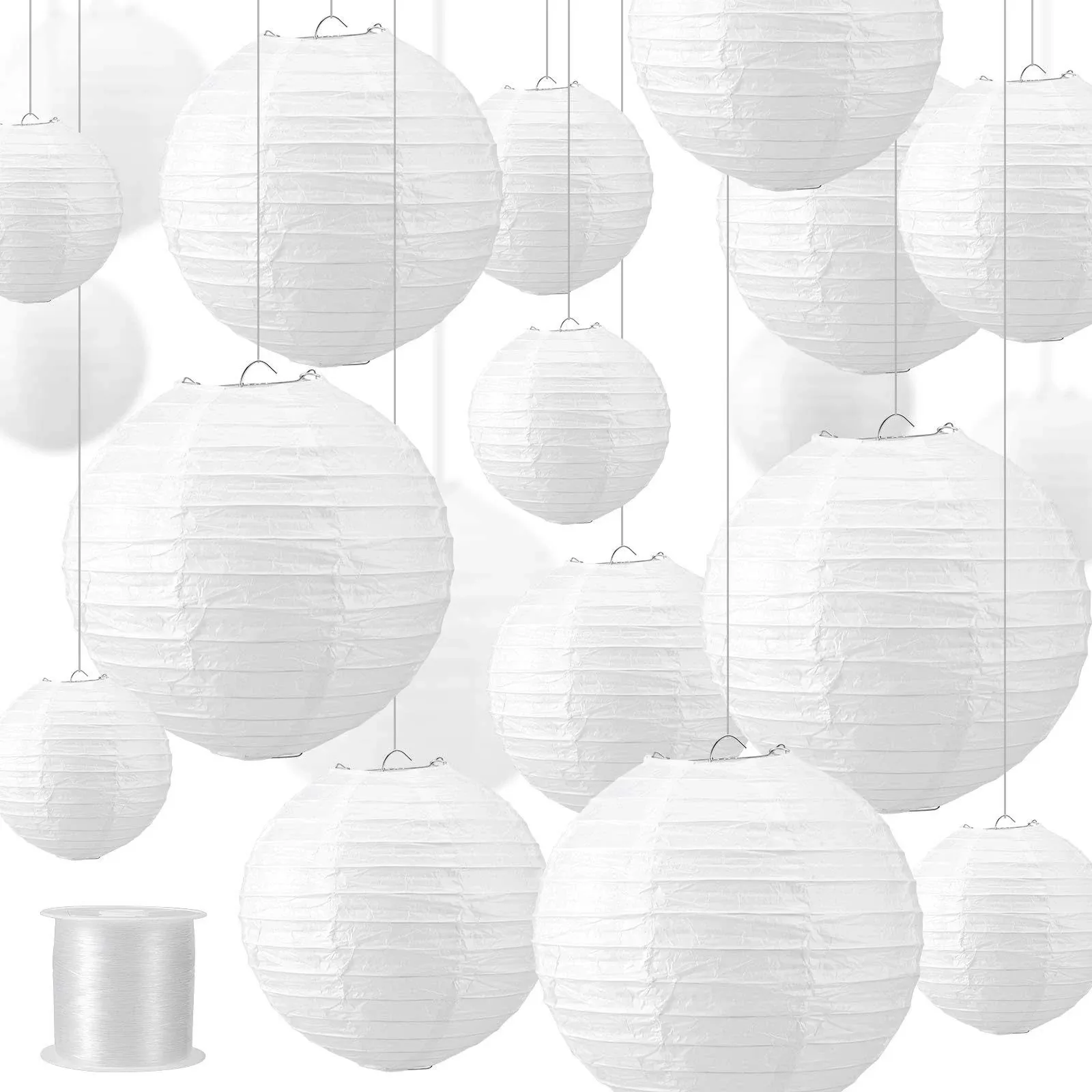 40 Pack 6 8 10 12 Inches White Paper Lantern Decorative Round Paper Lanterns For