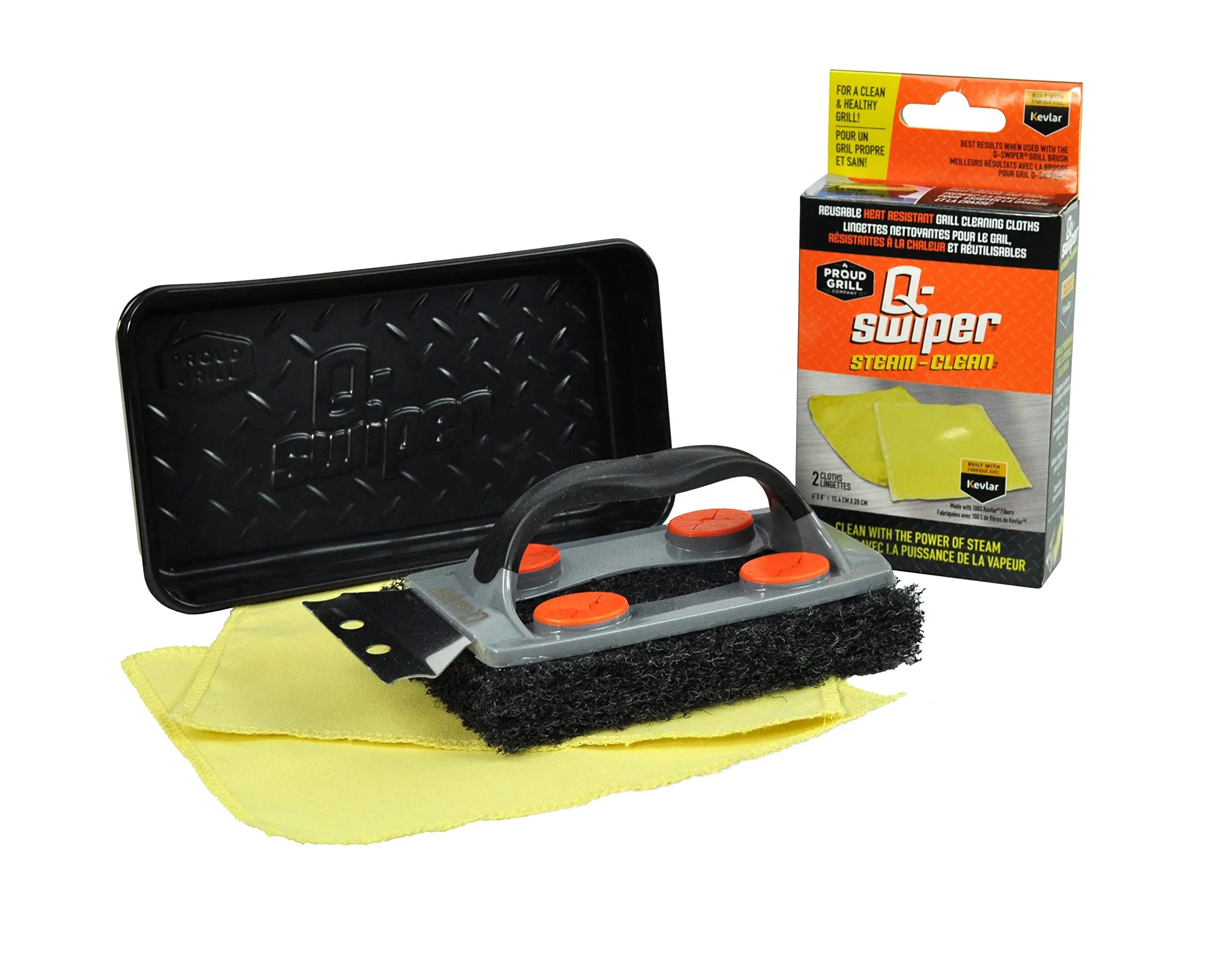 Q-Swiper Steam-Clean BBQ Grill Cleaner Kit Brush Scraper Cloth Made With Kevlar