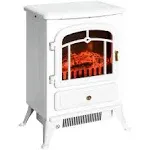 Freestanding Electric Fireplace Heater With Realistic Led Log Flames In White