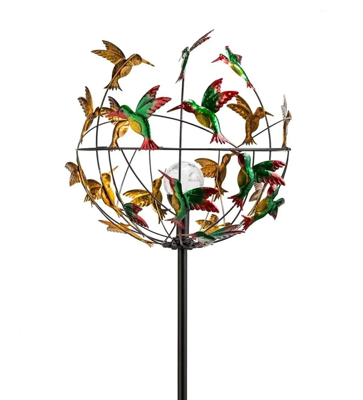 Wind & Weather Metal Hummingbird Wind Spinner with Color-Changing Solar Orb