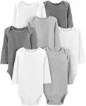 Simple Joys by Carter's Unisex Babies' Long-Sleeve Bodysuit, Pack of 7, White/Light Grey Heather/Medium Grey Heather, 18 Months